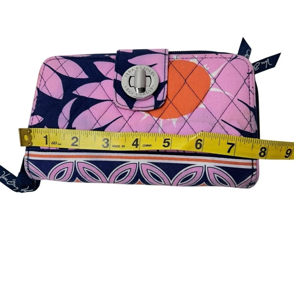 Vera Bradley Flamingo Blue Pink Flora Turnlock Wallet